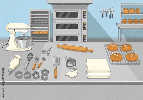 Εκτύπωση καμβά A kitchen counter with baking tools and pastries