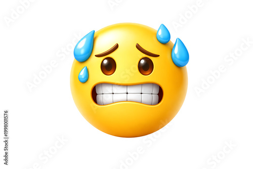 Sweating nervous emoji face with anxious expression isolated on transparent background