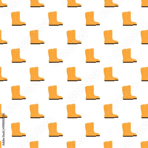 Yellow rubber boots creating a repeating pattern for waterproof autumn footwear