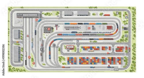 Aerial View of a Miniature Train Set Layout.