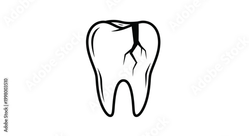A simple black and white illustration depicts a cracked human molar tooth with visible fissures