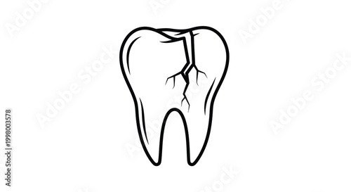 A simple black and white line drawing depicts a cracked molar tooth illustrating dental damage