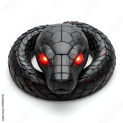 Robotic Snake Toy with Glowing Red Eyes Coiled Up.