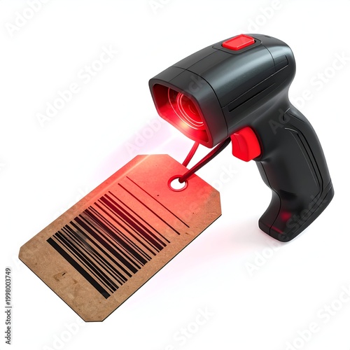 Barcode scanner reading a barcode on a tag, retail technology.