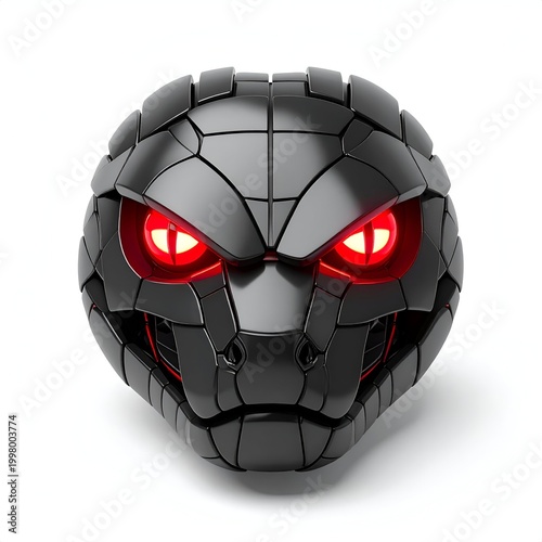 Menacing Robotic Snake Head with Glowing Red Eyes.