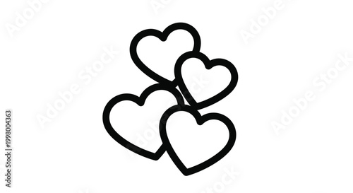 A minimalist depiction of four interconnected black hearts arranged in a clustered overlapping composition