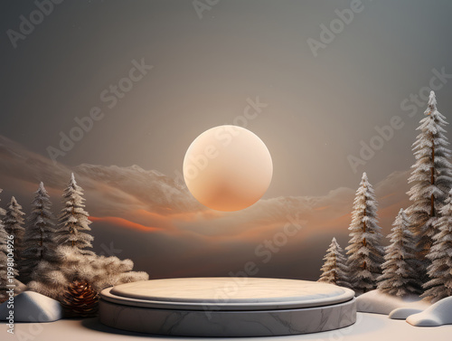 Wonderful podium display, Christmas tree background for product, Modern Christmas dark backdrop