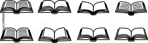 Open book icon set outline vector illustration isolated on white background