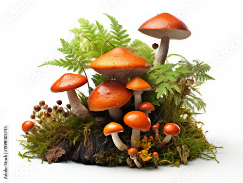Generous Leccinum Aurantiacum, edible forest wild mushroom in natural moss with an autumn composition