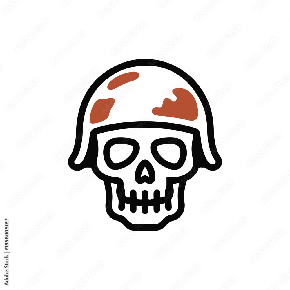 Obraz premium Human skull wearing a military camouflage helmet icon