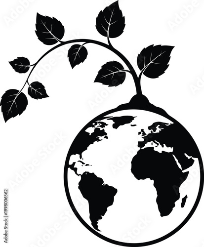 Earth protection concept globe with vine and leaves illustration