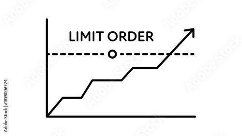 Limit Order Financial Trading Concept with Upward Growth Graph and Price Level, Editable Stroke Vector Icon Illustration for Stock Market, Investment, and Cryptocurrency Exchange Apps and Websites.