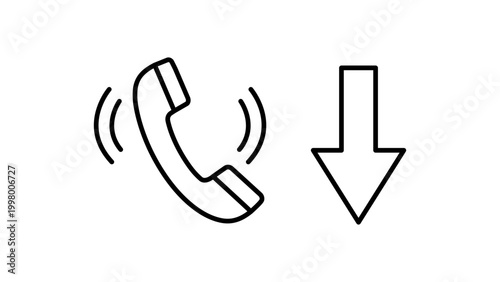 Tableau sur toile Margin Call Financial Concept Vector Icon Featuring a Ringing Phone Handset and Downward Arrow, Minimalist Black Line Art Illustration, Editable Stroke for Customization, Scalable SVG Design