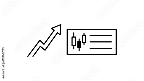 Quadro em tela Long Position and Financial Growth Concept with Upward Arrow and Candlestick Chart, Minimalist Black Line Vector Icon Illustration with Editable Stroke on White Background for Trading and Business