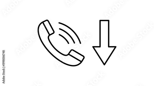 Quadro su tela Margin Call Concept Vector Icon Illustration with Ringing Phone Handset and Downward Arrow