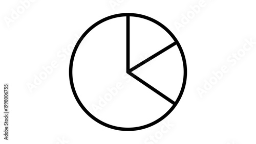Minimalist Pie Chart Vector Icon with Editable Stroke. Simple black line illustration of a circular graph divided into segments, perfect for business data visualization, reports, and web design.