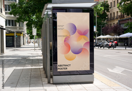 Bus Stop Shelter Mockup in Madrid