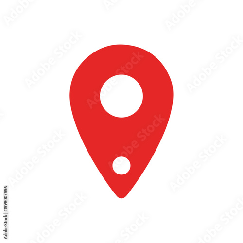 A red map pin icon with two white circles