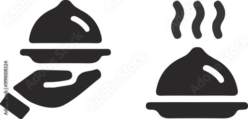 Hot beverage silhouette icons tea coffee and a hand holding a cup