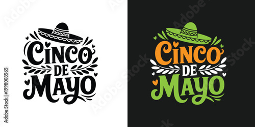 Cinco de Mayo vector graphics with sombrero and festive design elements for holiday celebrations and Mexican culture