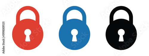 Padlock icon, multicolor lock symbols, security protection graphics, privacy safety concept, outline flat styles, vector illustration