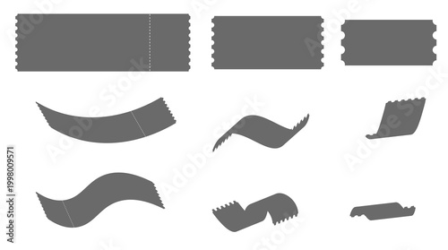 set of ticket silhouette isolated on white