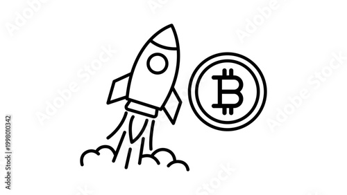 Foto Bitcoin Rocket Launch Vector Icon with Editable Stroke