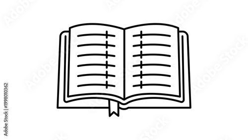 Billede på lærred Open Ledger Book Minimalist Black Line Vector Icon on White Background
