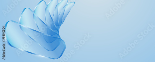 Abstract 3D light blue glass plates spiraling on light background