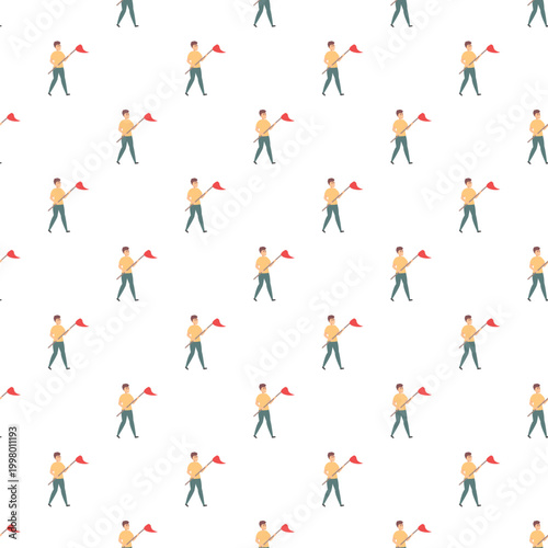 Foto Repetitive pattern of people holding red flags, ideal for political or protest t