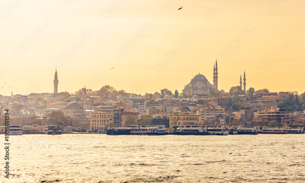Obraz premium panorama of suleymaniye mosque and istanbul skyline from golden horn