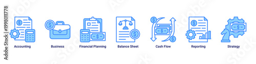 Tableau sur toile Corporate Finance banner with accounting,business,financial planning,balance she