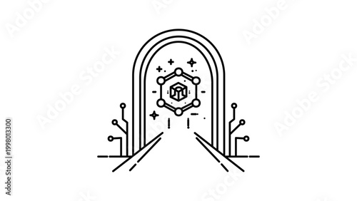 Konstfotografi Web3 Gateway Minimalist Black Line Vector Icon on White Background