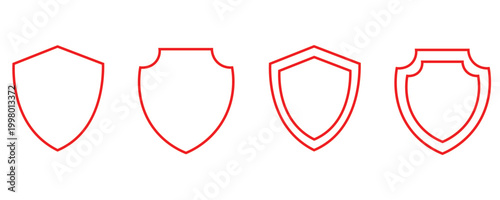 Tableau sur toile Collection of red shield icons in various styles and designs on white background