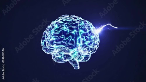 Glowing Neon Brain Animation With Futuristic Neural Network
