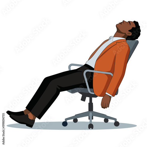 Man reclines on office chair in relaxation