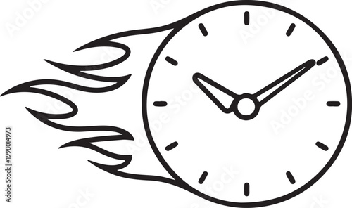 Fast clock with flames representing speed and urgency ideal for time management concepts or deadlines isolated on white background