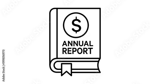 Φωτογραφία Annual Report Minimalist Black Line Vector Icon on White Background, Representing a Thick Financial Document with Dollar Sign and Bookmark, Featuring an Editable Stroke for Customization
