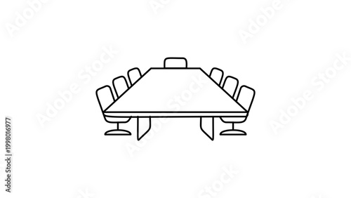 Foto Professional Boardroom Conference Table and Chairs Minimalist Black Line Vector Icon with Editable Stroke, Perfect for Business Meeting, Office Workspace, and Corporate Presentation Graphics