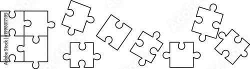 Jigsaw Puzzle Pieces Scattered On White Background