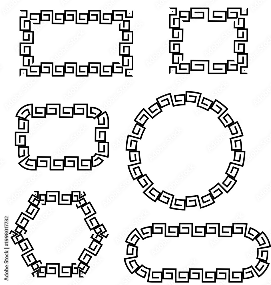 Fototapeta premium Greek Key Border Set Geometric Meander Frames Vector Collection
