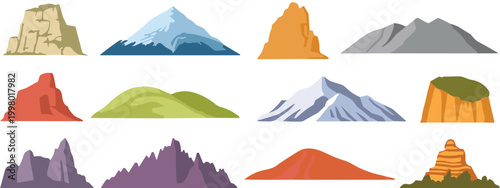 Collection of Stylized Mountain Peaks and Hills landscape