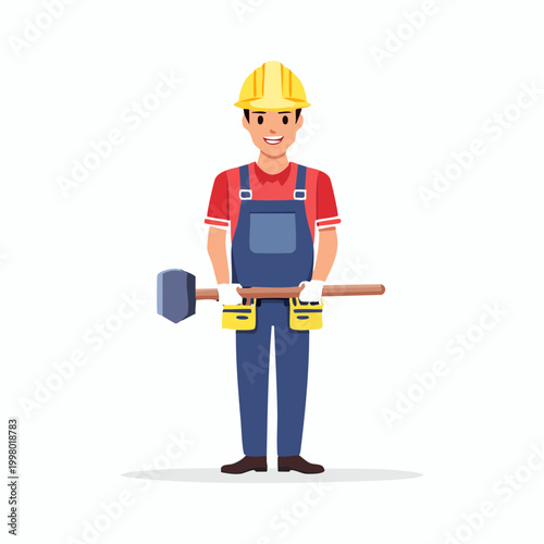 Construction worker holding a sledgehammer