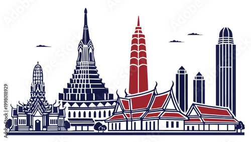 Bangkok city silhouette with Wat Arun and Baiyoke Tower