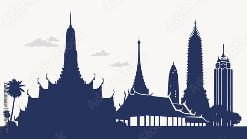 Bangkok skyline vector art for travel and tourism design