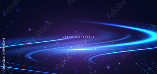 Hi-speed internet communication blue curved rays.