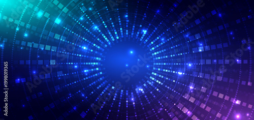 Futuristic digital data technology Background with square pattern element glowing.