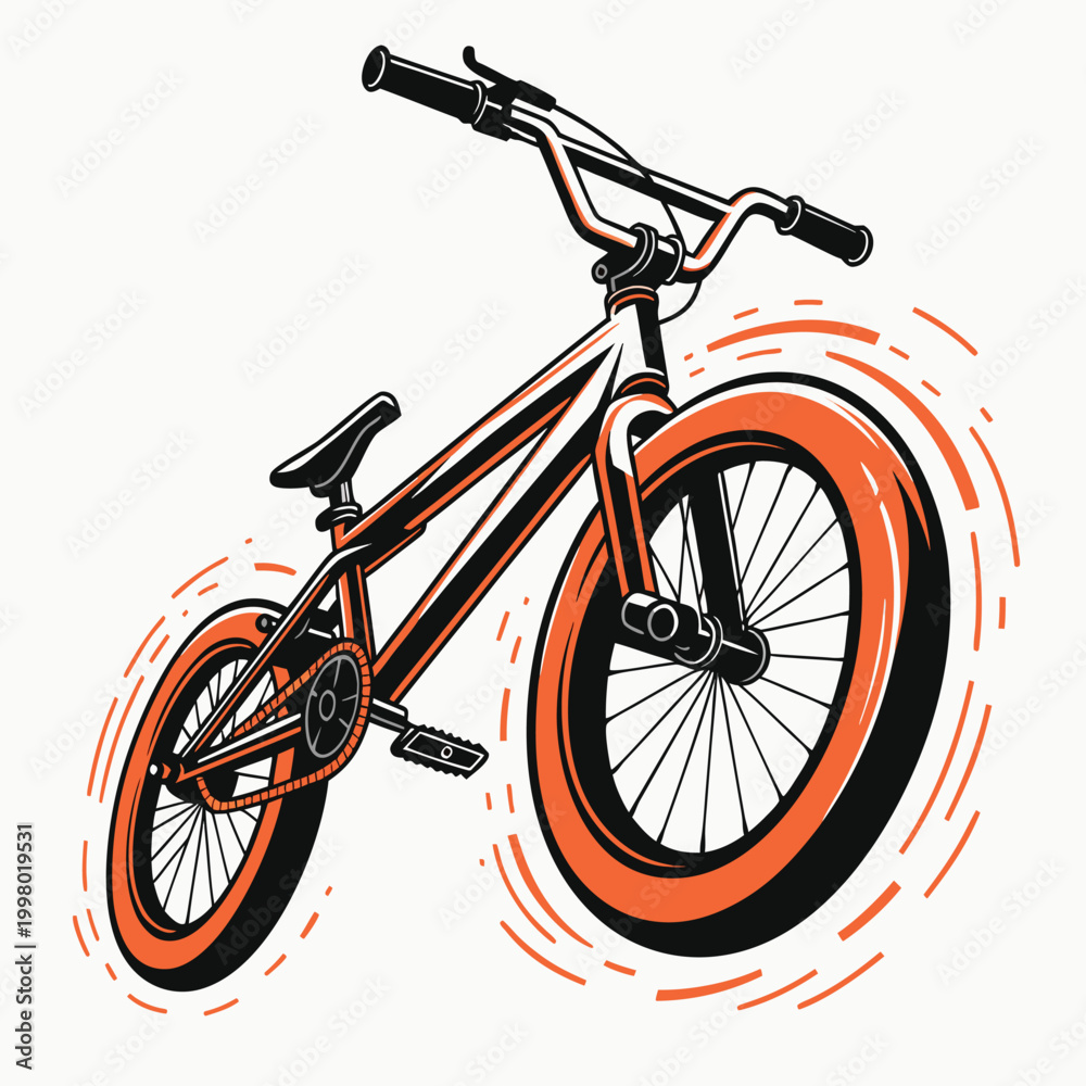 Fototapeta premium Orange bmx bicycle with motion streaks bmx bike extreme sports dirt jump off road illustration aggressive freestyle recreation adventure outdoors performance excitement stylized