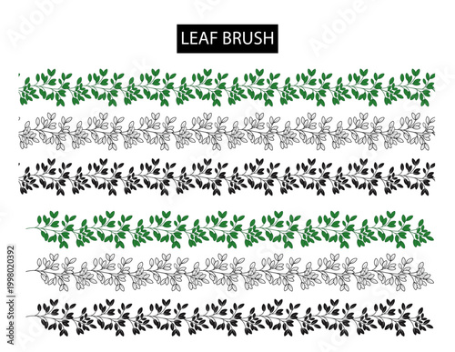 Leaf infinity illustrator vector brush in shades of green and black & white. Illustrator brush. 