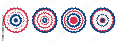 Paper fans and stars in American colors. Circle bunting garlands in red, white, and blue.patriotic decoration. July 4, independence day. for design poster, brochure, banner, website.
